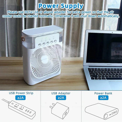 Portable Air Cooler Fan – USB Mist & LED Light