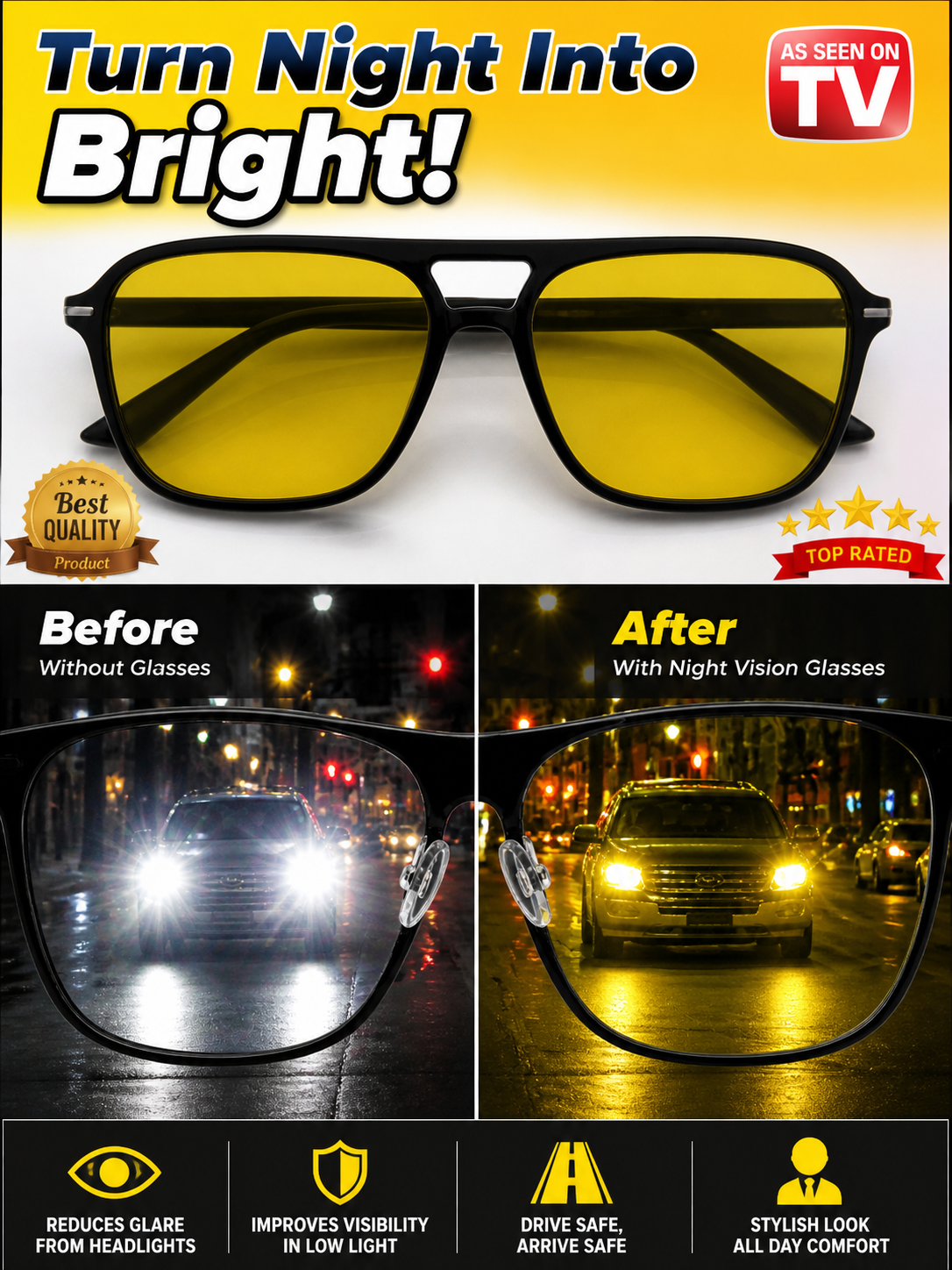 DIVERSE DEPOT™ -Night Vision Anti-Glare Driving Glasses