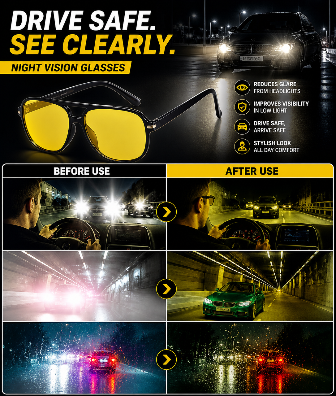 DIVERSE DEPOT™ -Night Vision Anti-Glare Driving Glasses