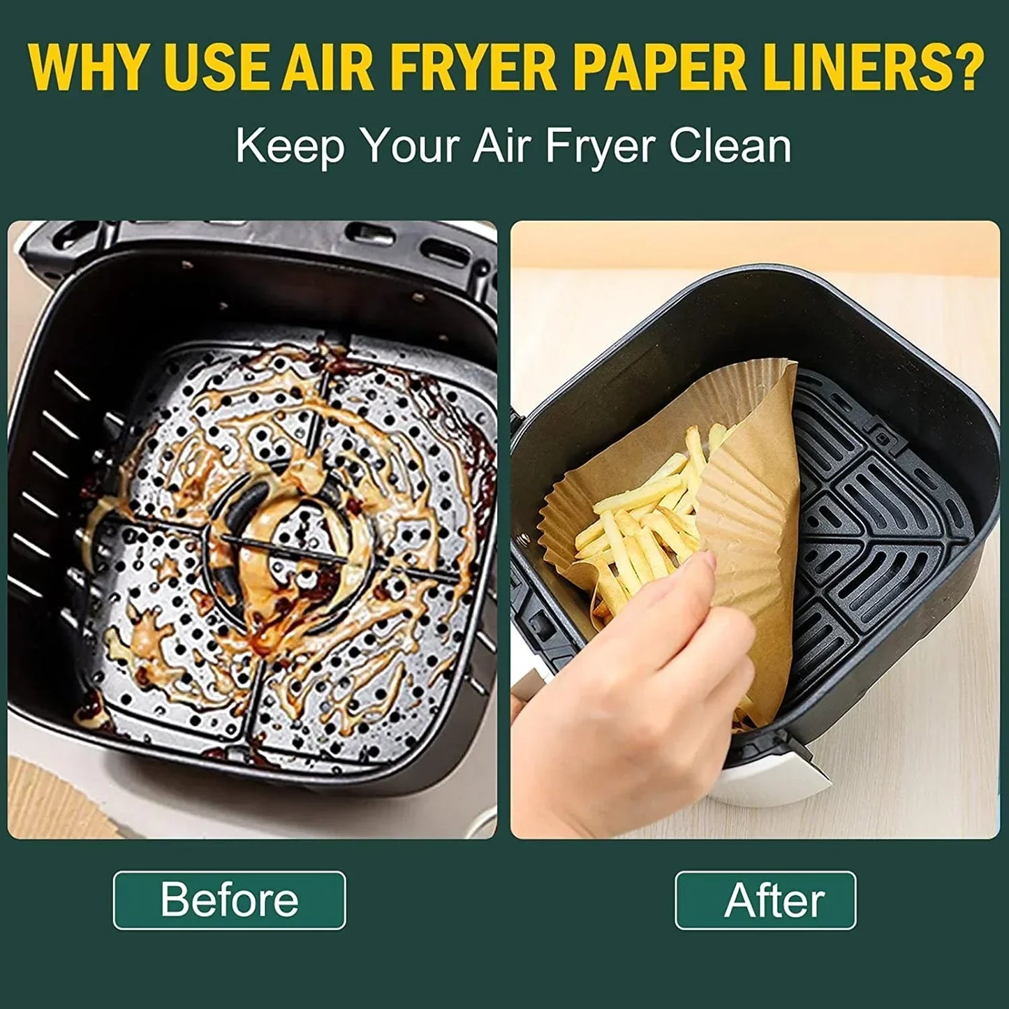 Non-Stick Air Fryer Paper – 50 pcs, Mess-Free & Heat Resistant