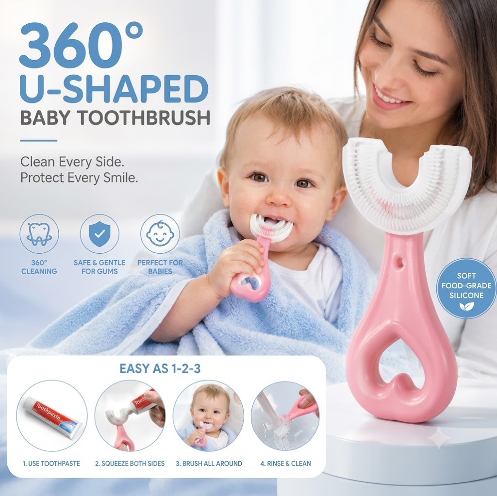 Baby Toothbrush Children's Teeth Cleaning Brush Kids U-Shaped Toothbrush
